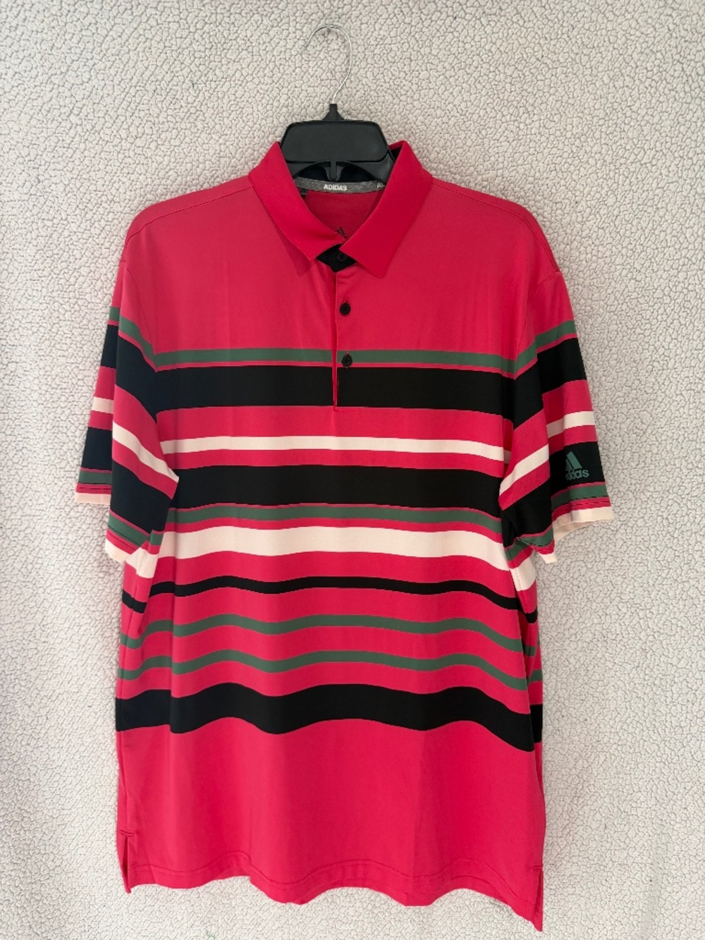 Adidas Golf Performance Stripe Polo Shirt Mens Large Pink Black Green Tech